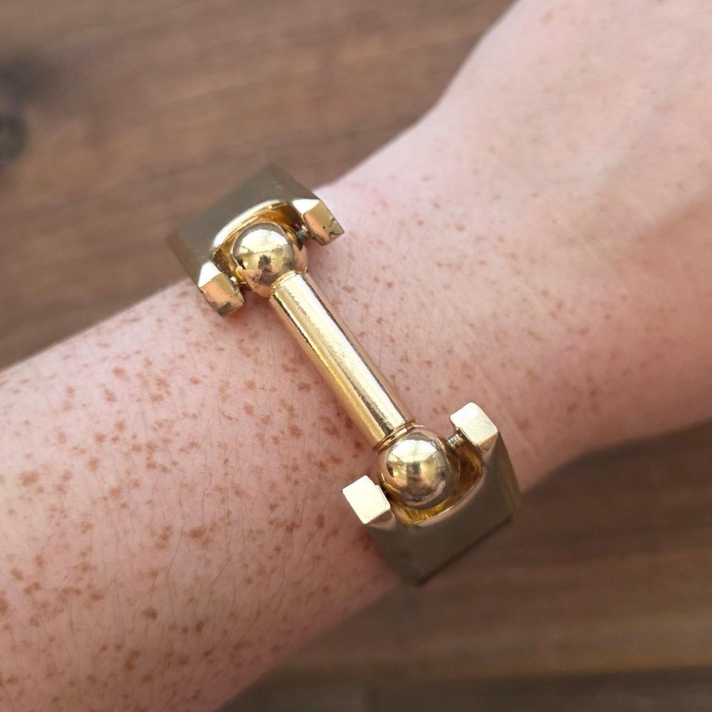 Equestrian Gold Horse Bit Leather Cuff Bracelet Brown Snaffle Preppy Minimalist